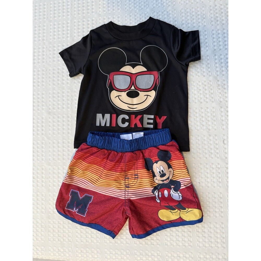 Disney Junior Mickey Mouse Boys 12 months 2pc Swim Set Rash Guard Shirt & Trunks